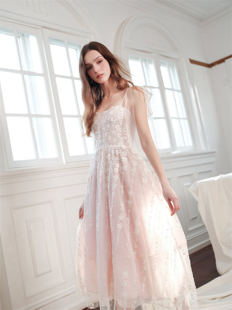 Wardrobes by Chen Luxury Pastel Pink beaded Sleeveless tulle bridal Dress-Khris