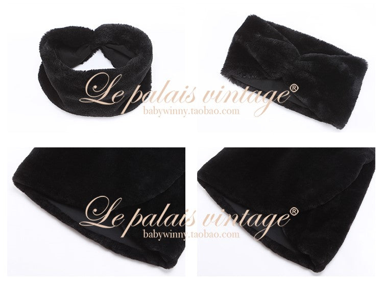 Le Palais Vintage Black Long Sleeves Short Faux Fur Coat and Dinner Skirt Suit-Selena.