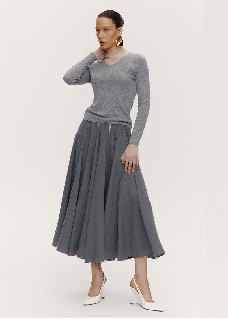 ATELIER MISS LU [Ferris Wheel Shimmer] Waist Cutout Sheep Wool Blend Skirt - LOVER.