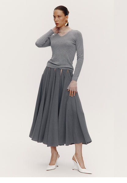 ATELIER MISS LU [Ferris Wheel Shimmer] Waist Cutout Sheep Wool Blend Skirt - LOVER.