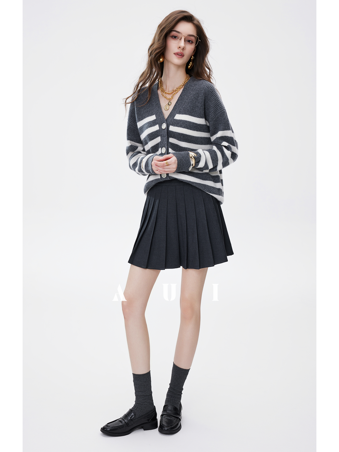 AUI Black Collegiate Age-Reducing Pleated Versatile A-Line Slim Suit Short Skirt - Doh
