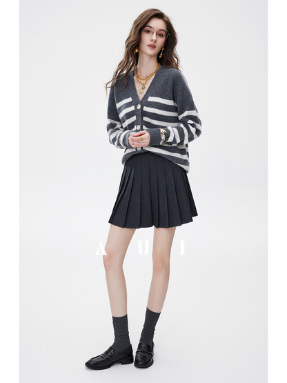 AUI Black Collegiate Age-Reducing Pleated Versatile A-Line Slim Suit Short Skirt - Doh