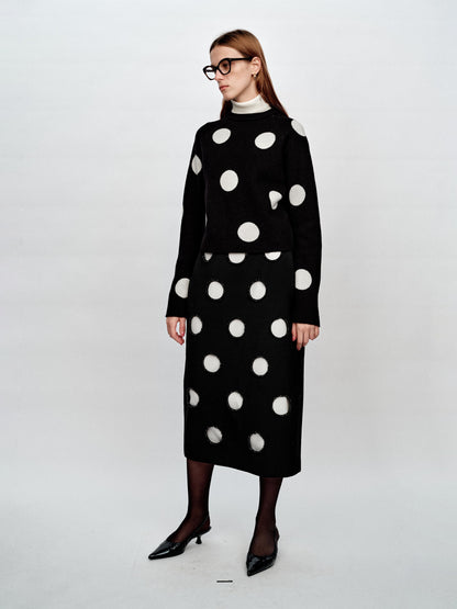 SERRER Black and white polka dot cut-out heavy studded beaded skirt - ALEXANDER.