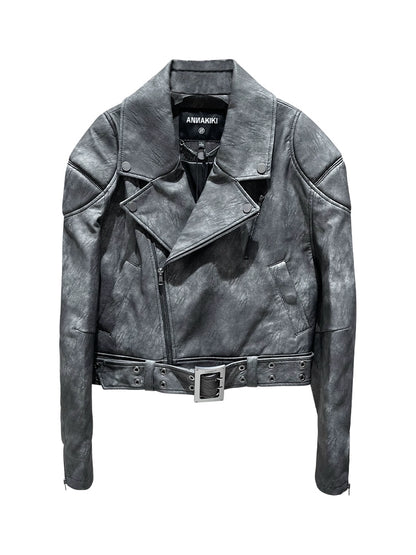 ANNAKIK niche washed retro functional leather jacket-KIYOSHI