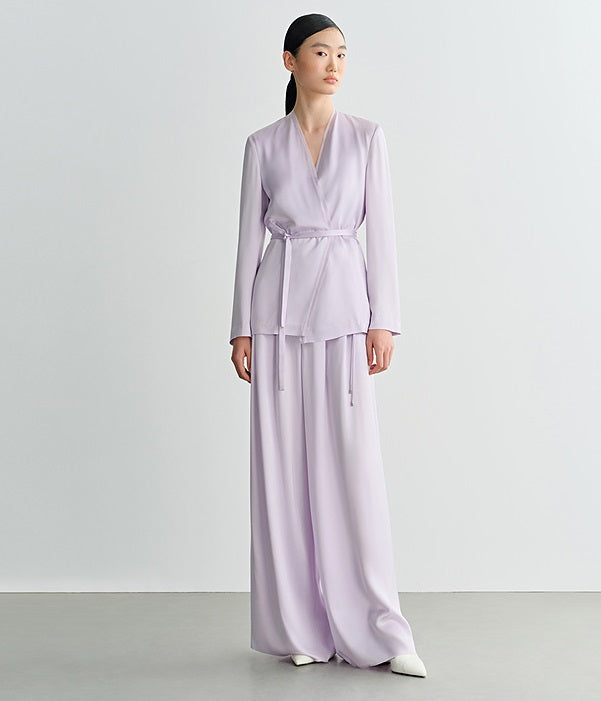 COMME MOI Lv Yan designer summer women's purple double-faced satin straight pants - HARTLEY.