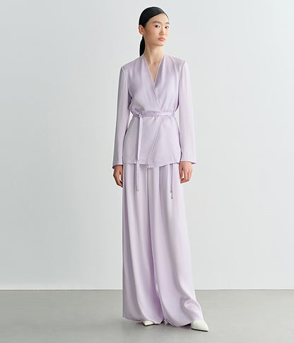 COMME MOI Lv Yan designer summer women's purple double-faced satin straight pants - HARTLEY.