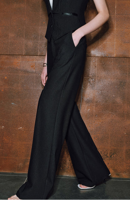 WANGXO|Wide Suit Material Spell Real Acetate Detachable Handmade Flowers V-Neck Vest Trousers - MAVIS