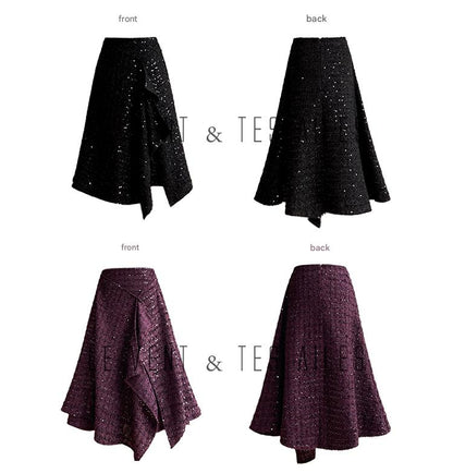 LE VENT&TES AILES Galaxy Luxury Weaving Feminine Sequin Tweed Skirt-ZOYA