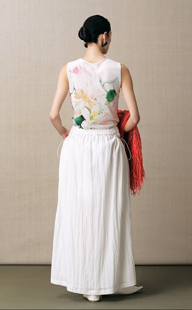 ZHUCHONGYUN white pleated adjustable pocket cocoon-shaped straight skirt-NODE.