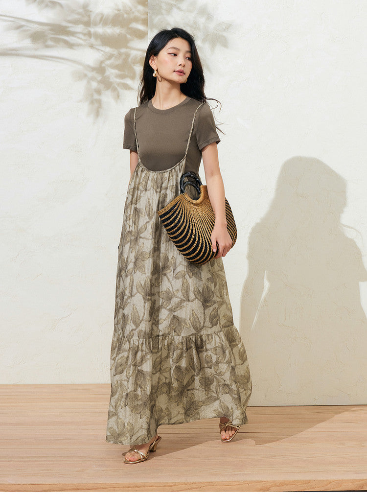 Sushe French Tencel Bubble Crinkled Slip Dress Acetate Short Sleeve T-Shirt -GWEN
