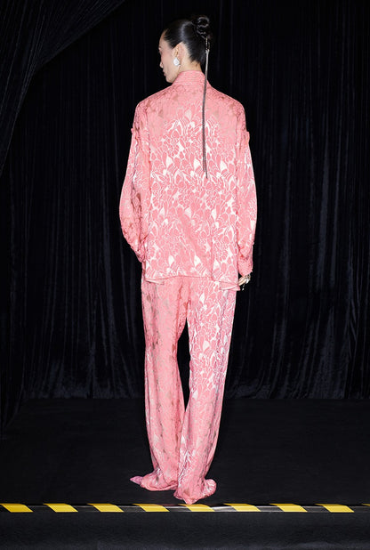 M essential Mackay designer lime jacquard stand-up collar loose top - JAMES.