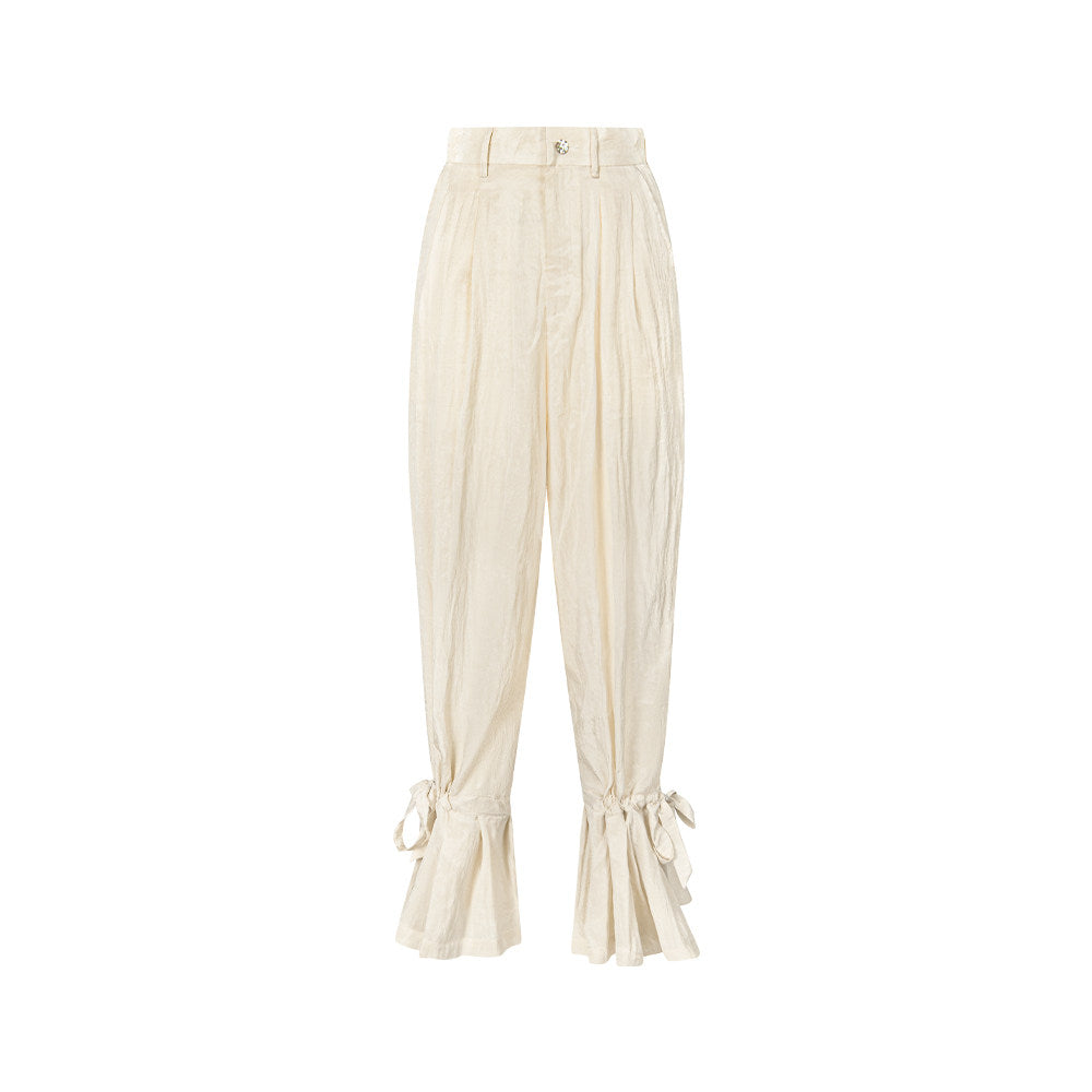 TUYUE Ivory elastic waist drawstring foot bloomers pants - MABEL.