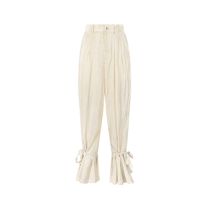 TUYUE Ivory elastic waist drawstring foot bloomers pants - MABEL.
