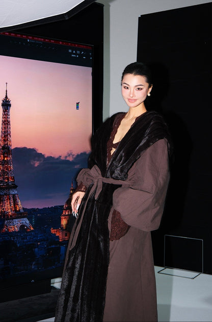 MEI SANGUAN Rust Fur Collar Large Lapel Jacket- JULIA