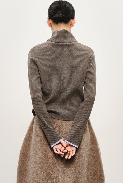 ZHUCHONGYUN Ribbed Wool Knit Long Sleeve Top-TYLER.