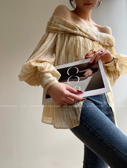 Aconiconi Elegant Wave Pattern Long Sleeve Loose Wedding Guest Dress- Dune