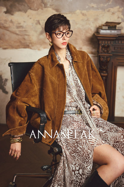 ANNASPEAK ROSSO Red Label Eco-Friendly Leather Heavy Jacket Skirt Set-GHUGH.