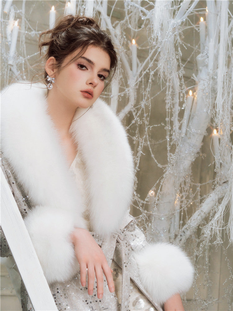 Wardrobes By Chen Sliver Tie Long Sleeve Long Fur Autumn Coat-Evanna