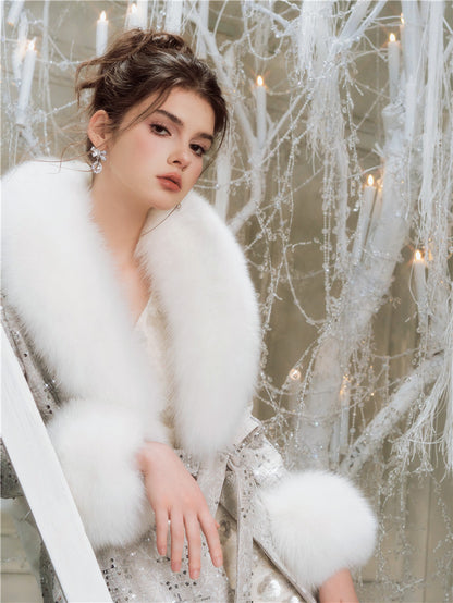 Wardrobes By Chen Sliver Tie Long Sleeve Long Fur Autumn Coat-Evanna