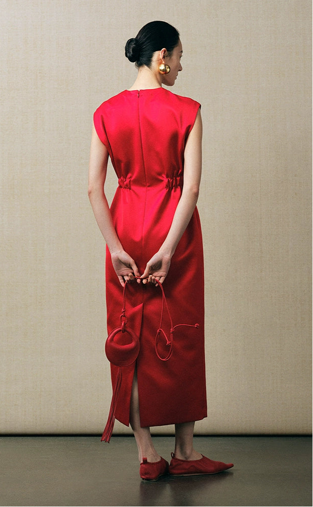 ZHUCHONGYUN Red high neckline sleeveless maxi dress-PASA.