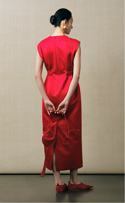 ZHUCHONGYUN Red high neckline sleeveless maxi dress-PASA.