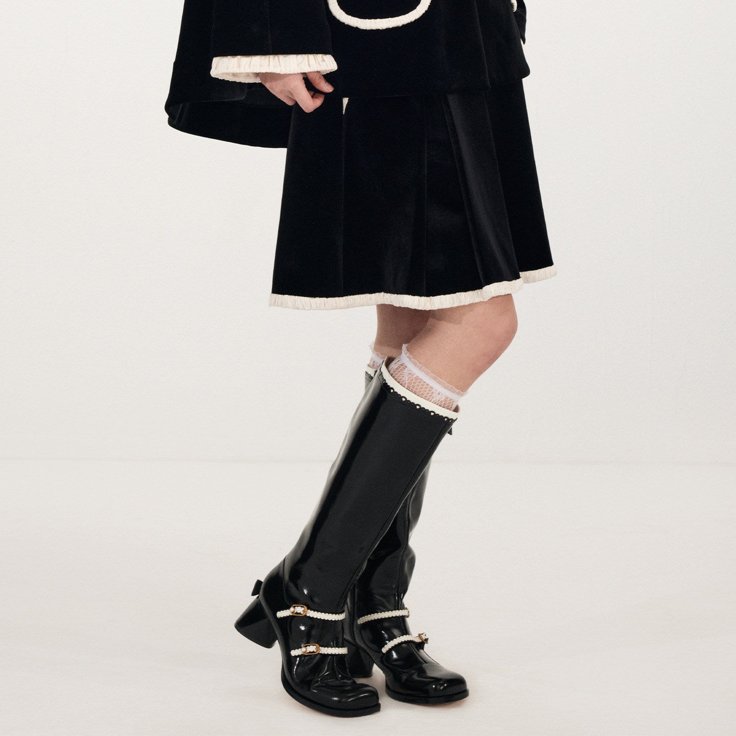 FAME elastic waist contrast trim velvet skirt - ANDER.