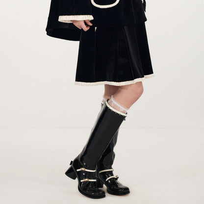 FAME elastic waist contrast trim velvet skirt - ANDER.