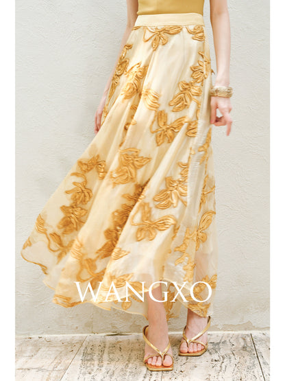 WANGXO | Flower Detailing on a Gorgeous Large A-Line Swing Skirt -SENA