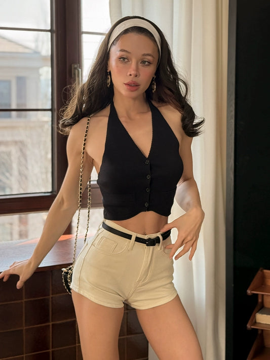 Le Palais Vintage Summer knitted vests halterneck suspenders- ROBBIE.