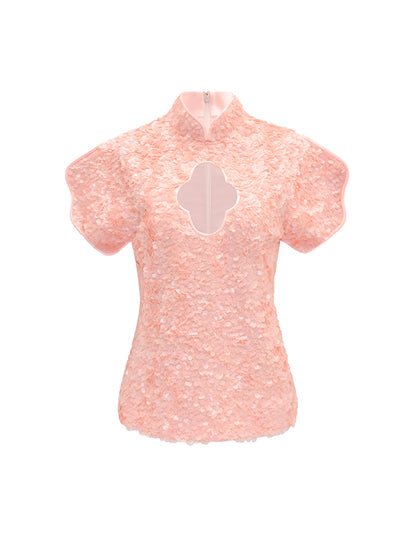 M essential Mackay designer label orange embroidered stand-up collar frame structure slim top - DEMI.