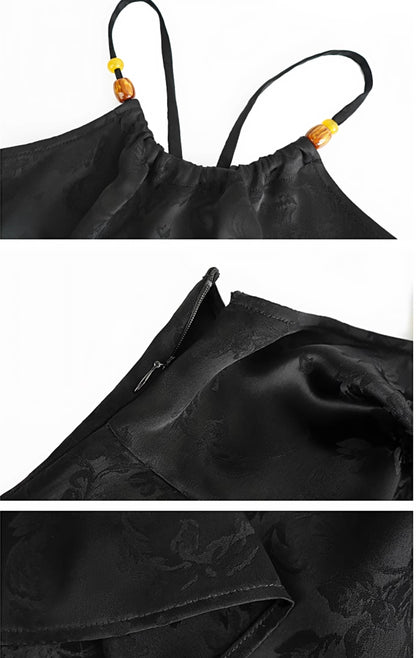 HECO Chinese Jacquard Halterneck Slip Dress  - KNO .