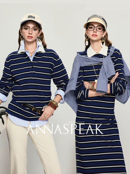 ANNASPEAK color loose striped knit long dress-MUA.