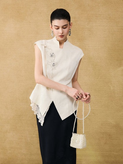 HECO Chinese style asymmetrical hand-embroidered vest top - FORD.