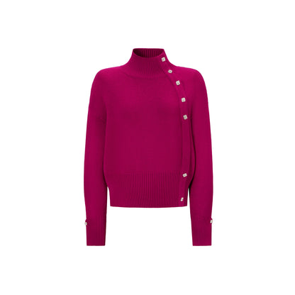 CHICHY Western-style turtleneck knitted sweater retro rose red inner top-AKAGI
