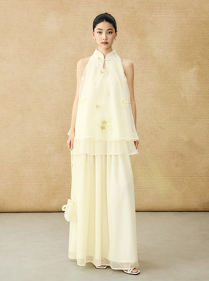 HECO Chinese Pearl Edge Embroidered Sleeveless Tulle Vest - IDEM.