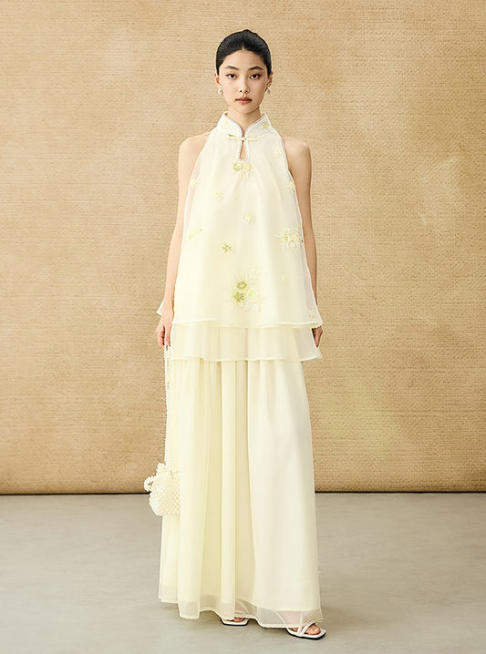 HECO Chinese Pearl Edge Embroidered Sleeveless Tulle Vest - IDEM.