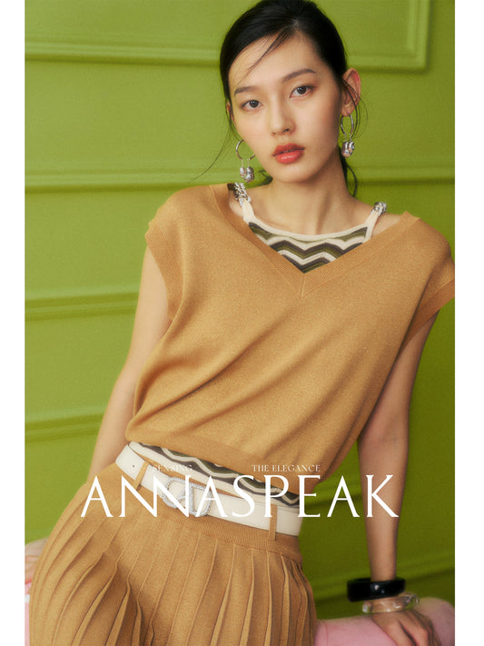 AnnaSpeak Elegant Plain Sleeveless Loose Vest/ Short  Skirt-Eni