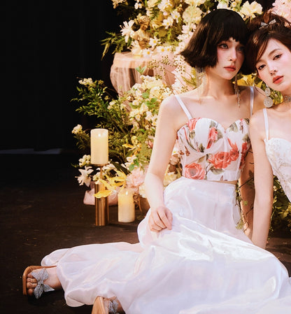 DOLLY Elegant White Natural Waist Flower Bud Long Chic Skirt-CYNTHIA  (V)