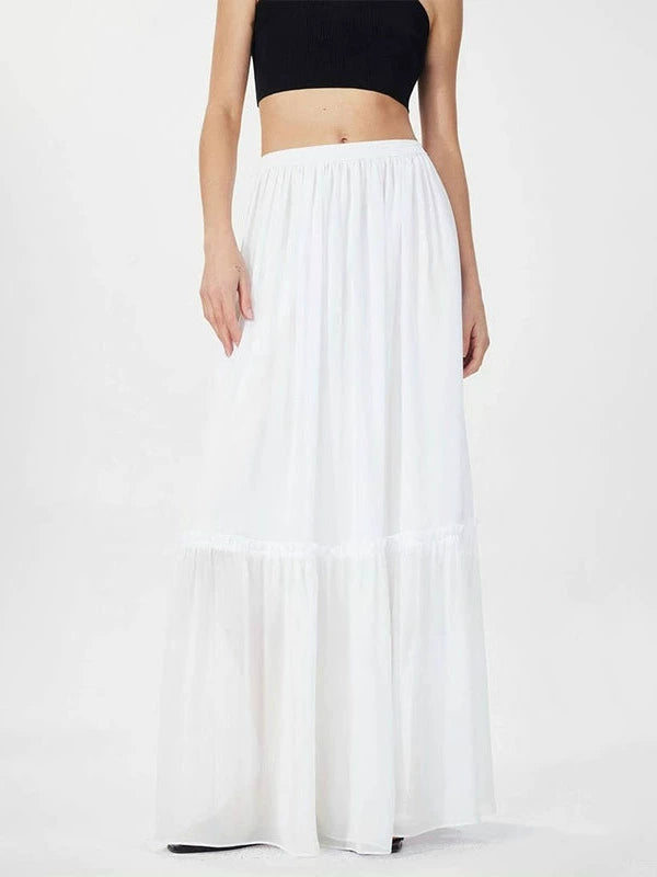 NOTHING WRITTEN fixed spinning silk micro sheer mesh elastic waist long skirt-HAZEL.