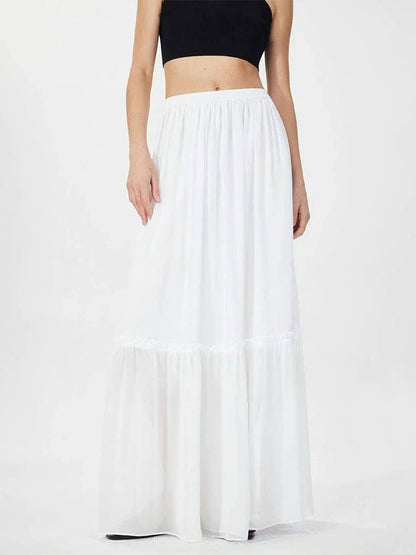NOTHING WRITTEN fixed spinning silk micro sheer mesh elastic waist long skirt-HAZEL.