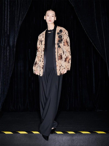 M essential Mackay designer Drop coffee jacquard crochet embroidered  jacket - stans apere