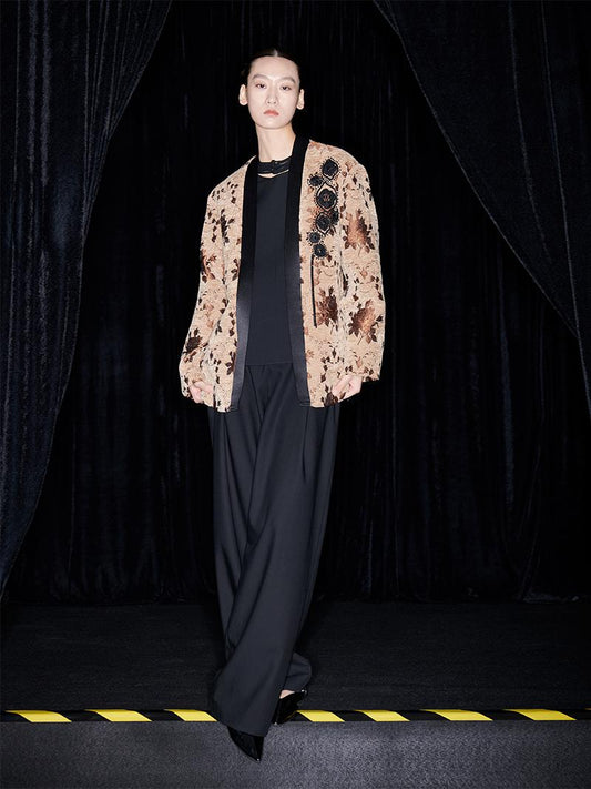 M essential Mackay designer Drop coffee jacquard crochet embroidered  jacket - stans apere