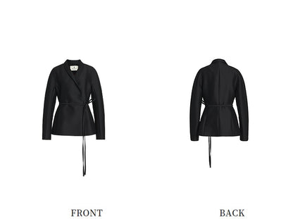ZHUCHONGYUN curved stand-up collar slanted placket trench coat jacket-RUMI.