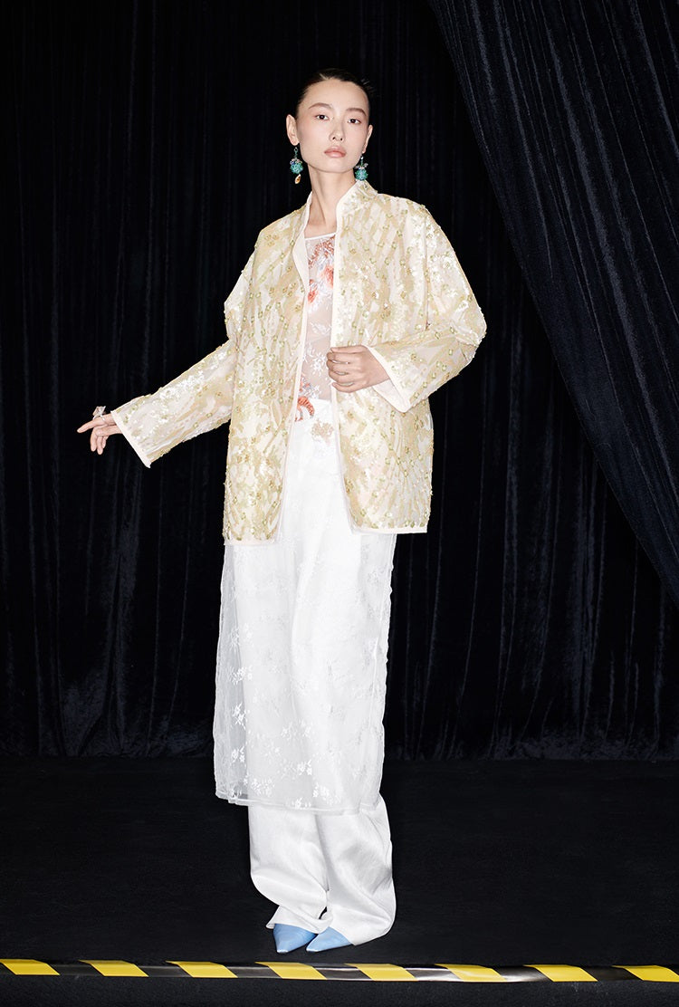 M essential Mackay designer Jinghui embroidered stand-up collar loose jacket - JACKIE.