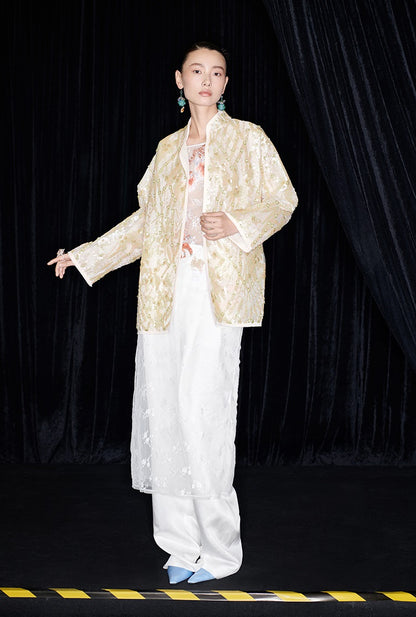M essential Mackay designer Jinghui embroidered stand-up collar loose jacket - JACKIE.