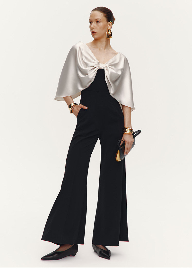 ATELIER MISS LU  Glossy Shawl Spliced Wide-leg Jumpsuit - WARM