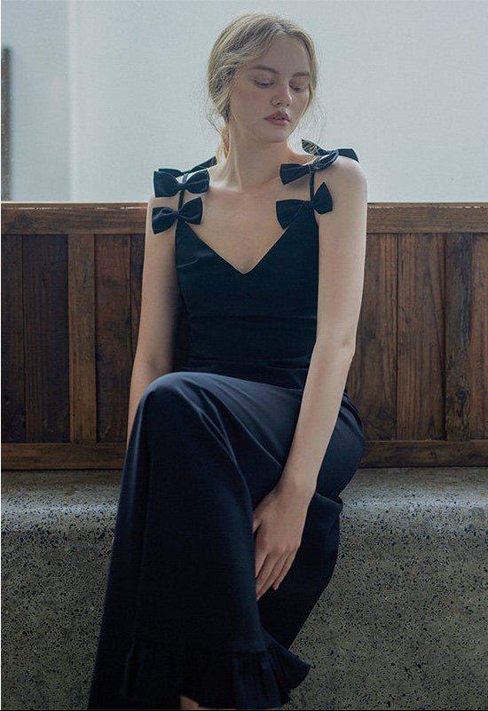 GOUDIN black long suspender light luxury dress-KASIA.