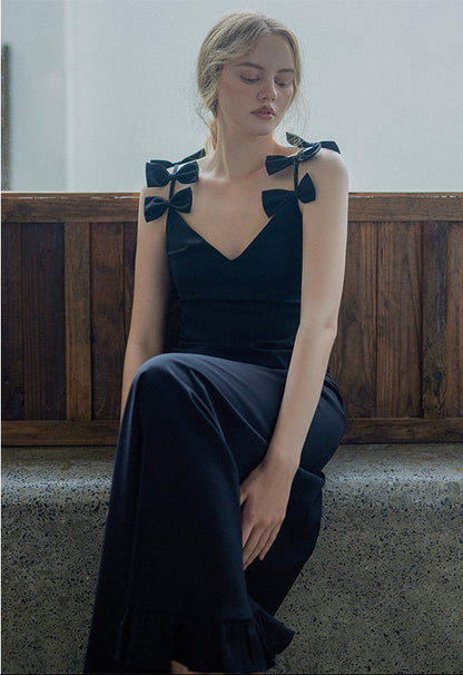 GOUDIN black long suspender light luxury dress-KASIA.