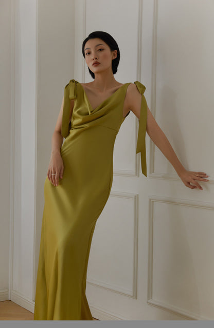 GOUDIN women's texture pickle green party luxury niche Hepburn dress-XIM.