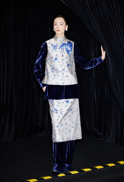 M essential Mackay designer butterfly jacquard blue vine and butterfly embroidery vest - DOME.